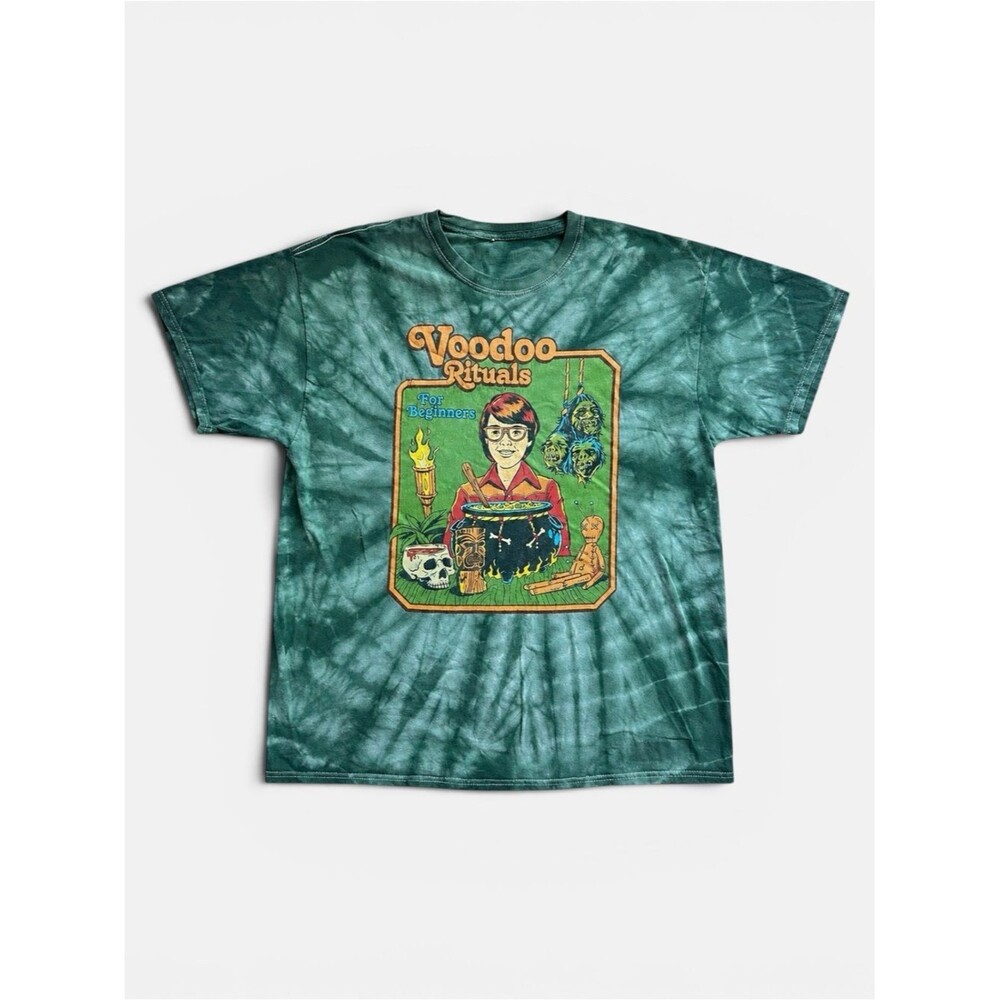 Steven Rhodes Voodoo Rituals Tee Green Tie Dye Graphic T Shirt XL Retro Horror